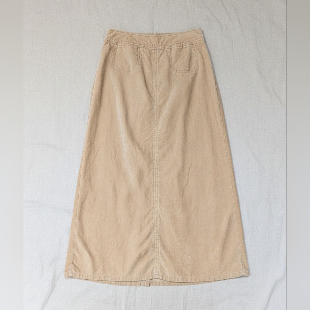 Vintage Y2k Low Rise Faux Suede Maxi Skirt Pockets Jrs 9 Tan